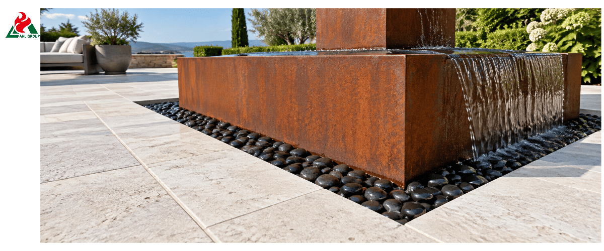 basement of Corten water fountain